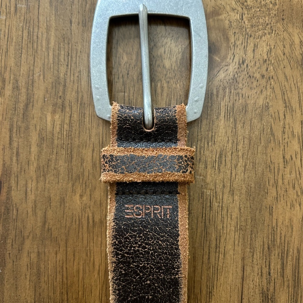 Vintage Esprit Brown Leather Belt with Silver Buckle Size 38 - Picture 4 of 8